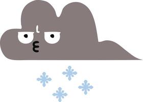 nube de nieve de tormenta de dibujos animados retro de color plano vector