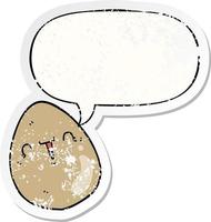 cartoon egg and speech bubble distressed sticker vector