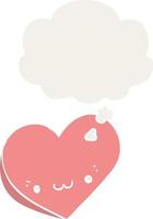 cartoon love heart with face and thought bubble in retro style vector