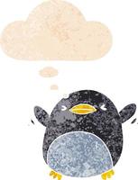 cute cartoon flapping penguin and thought bubble in retro textured style vector