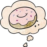 cartoon donut and thought bubble in grunge texture pattern style vector