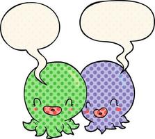 two cartoon octopi  and speech bubble in comic book style vector