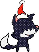 friendly comic book style illustration of a fox wearing santa hat vector