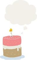 cartoon cake and thought bubble in retro style vector