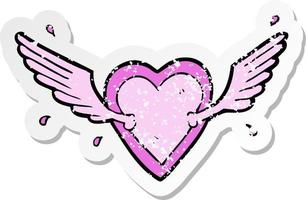 retro distressed sticker of a cartoon flying heart vector