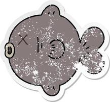 distressed sticker of a quirky hand drawn cartoon fish vector