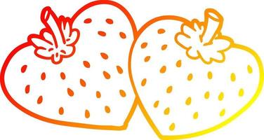 warm gradient line drawing cartoon strawberries vector