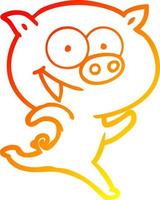 warm gradient line drawing cheerful running pig cartoon vector