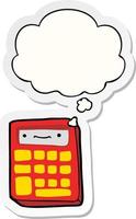 cartoon calculator and thought bubble as a printed sticker vector