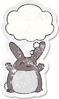 cartoon rabbit and thought bubble as a distressed worn sticker vector