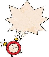 cartoon ringing alarm clock and speech bubble in retro texture style vector