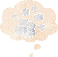 cartoon ice cubes and thought bubble in retro textured style vector