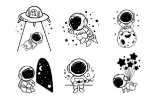 lindo garabato astronout tatuaje minimalista vector