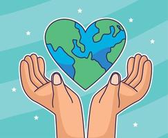 hands lifting heart earth vector
