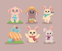 easter rabbits and eggs vector