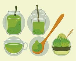 set of matcha tea vector