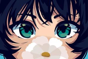 anime face girl with flower vector