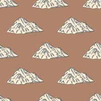 Mountain peak engraved seamless pattern. Vintage rock landscape in hand drawn style. vector