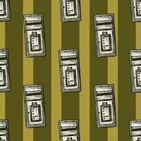 Mailbox engraved seamless pattern. Vintage letterbox in hand drawn style. vector