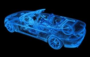 automóvil con intersección de estructura alámbrica con entorno de interfaz de usuario digital foto