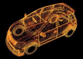 automóvil con intersección de estructura alámbrica con entorno de interfaz de usuario digital foto