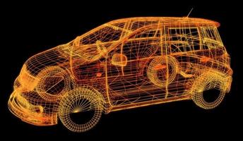 automóvil con intersección de estructura alámbrica con entorno de interfaz de usuario digital foto