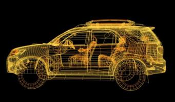 automóvil con intersección de estructura alámbrica con entorno de interfaz de usuario digital foto