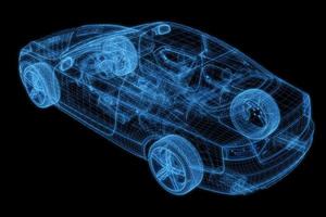 automóvil con intersección de estructura alámbrica con entorno de interfaz de usuario digital foto