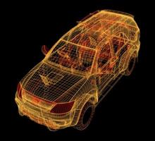 automóvil con intersección de estructura alámbrica con entorno de interfaz de usuario digital foto