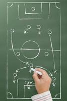 esquema táctico de juego de fútbol con jugadores de fútbol y flechas de estrategia. foto