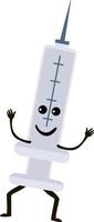 Smiling cartoon character mascot medical syringe vaccine winner concept. Cute kawaii syringe vector