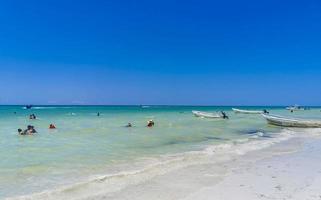 Holbox Quintana Roo Mexico 2022 Beautiful Holbox island beach sandbank panorama turquoise water people Mexico. photo