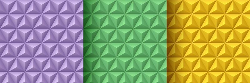 Set of lavender purple, green and yellow geometric 3D pattern background. Abstract triangle texture collection pastel color design. Minimal and simple banner design. Vector illustration