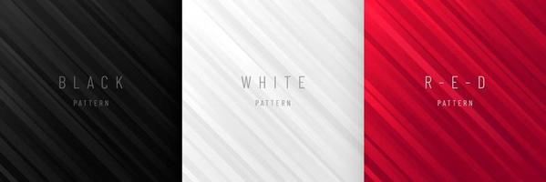Set of black, white, dark red dynamic diagonal speed stripes light lines abstract background with copy space. Modern futuristic technology banner ideas collection design. Vector illustration EPS10.