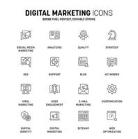 Digital Marketing icon set. Ecommerce marketing thin line icons. Social media, networks, communication and more symbol vector
