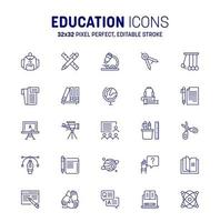 iconos de educación. conjunto de iconos de educación superior perfectos en píxeles. vector de imágenes prediseñadas de símbolos de regreso a la escuela y la educación