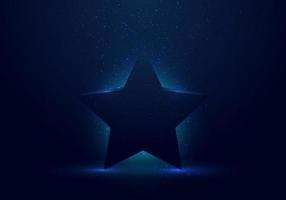 3D blue star award with glowing light on dark stage background and dust splashing vector