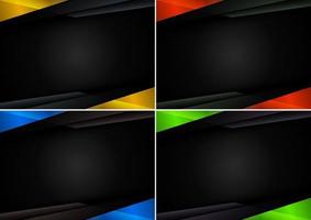 Set of template technology corporate concept abstract triangle geometric black and yellow, red, blue and green on dark background vector