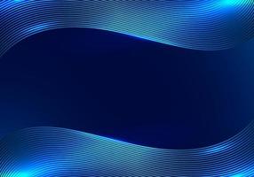 concepto de tecnología moderna plantilla abstracta líneas de onda azul con iluminación brillante sobre fondo azul oscuro vector