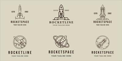 set of rocket space line art logo vector simple minimalist illustration template icon graphic design. bundle collection of various spaceship sign or symbol for company