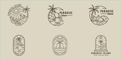 set of palm tree logo line art vector simple minimalist illustration template icon graphic design. bundle collection of various island and beach sign or symbol for travel adventure outdoors business