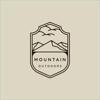 mountain line art simple emblem logo vector illustration template icon graphic design. adventure and outdoors sign or symbol for business travel with badge concept