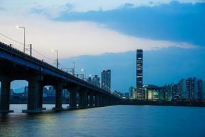 Seoul Han River Sunset View, Jamsil Railway Bridge photo