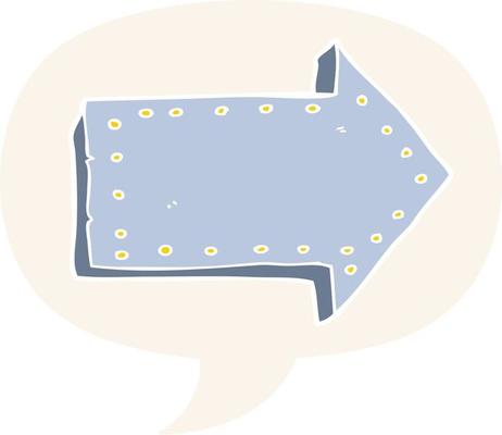 cartoon pointing arrow and speech bubble in retro style