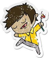 distressed sticker cartoon of kawaii cute boy vector