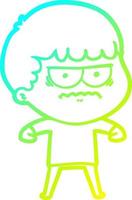 cold gradient line drawing cartoon annoyed man vector