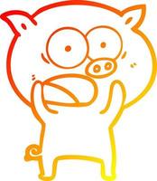 warm gradient line drawing cartoon pig shouting vector