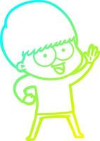 cold gradient line drawing happy cartoon boy vector