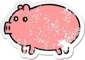 distressed sticker of a cute cartoon fat pig vector