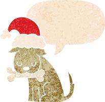 cute christmas dog and speech bubble in retro textured style vector